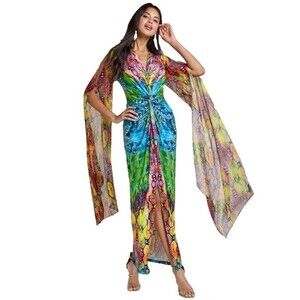 Venus Maxi Dress 3X Snakeskin Tropical Print Exaggerated Sleeves Bohemian Resort